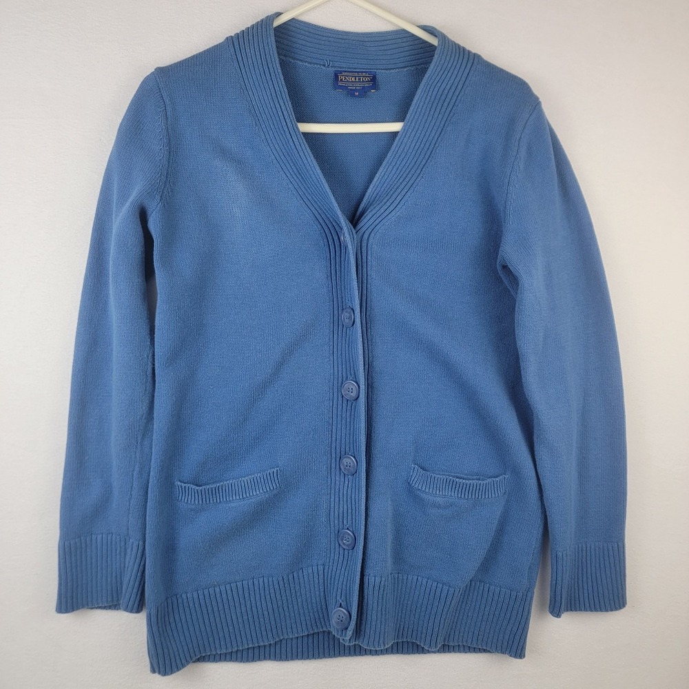 Pendleton Cardigan Sweater Womens Blue Cotton Button-Up Front Pockets Longsleeve